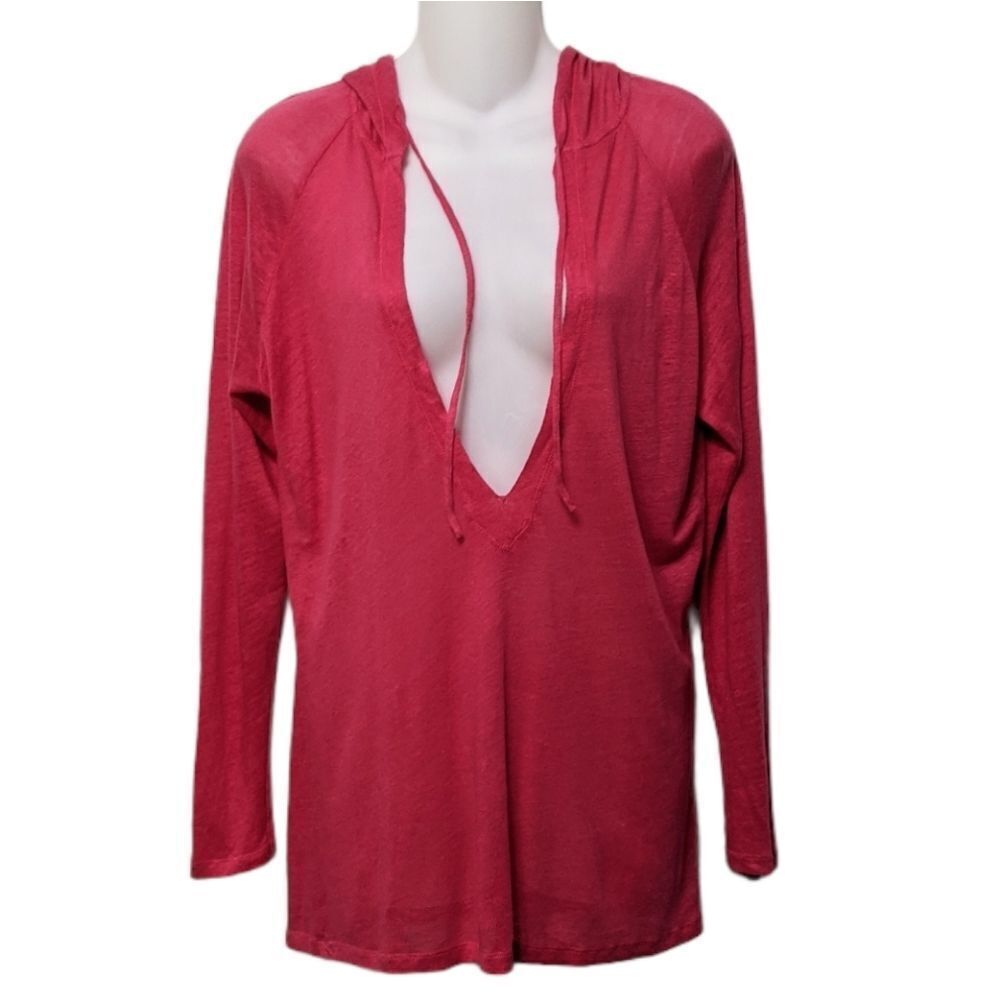 MAJESTIC FILATURES 100% Linen Pink Hoodie L